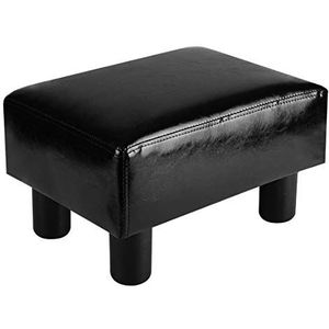 Kleine PU-lederen voetenbank, voetsteun, voetenbank, poef, gewatteerde rechthoekige stoel met houten poten (grijs) (Color : Black, Size : One Size)