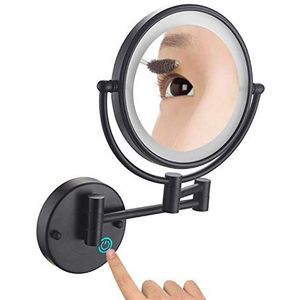 FJMMSJPVX Make-up spiegel wandgemonteerde make-upspiegel uitschuifbaar 360 graden rotatie, badkamer scheerspiegel cosmetische make-upspiegel 20 cm (kleur: nero, maat: 3x vergroting)