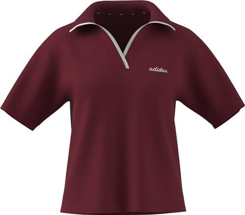 adidas Mujer Seasonal Essentials Colorpop Polo with Embroidered Graphic, active maroon/off white, L