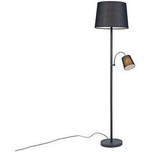 QAZQA - Klassiek | Antiek Klassieke vloerlamp zwart met zwarte kap en leeslampje - Retro | Woonkamer | Slaapkamer | Keuken - Staal Langwerpig - E27 Geschikt voor LED - Max. 1 x 60 Watt