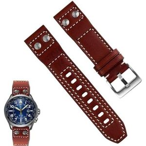 INSTR Echt lederen horlogeband voor Citizen BX1010-02E/11L Serie horlogeband Heren Horloge Accessoires armband (Color : Brown silver buckle, Size : 22mm)