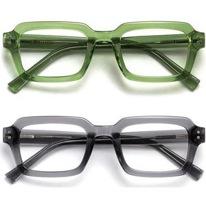 OPULIZE EDG Blue Light Blocking Glasses for Women Men, Anti-reflective Anti-Glare Computer & Gaming Lenses, Vintage Rectangular Frame, UV & Eyestrain Protection, Green Grey (Pack of 2)