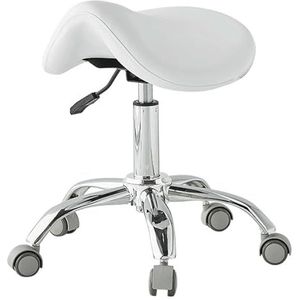 JAVPTAV Zadelkruk met wielen hydraulische rolkruk stoel verstelbare hoogte 49 cm-64 cm hygiënist tandarts professionele kruk, eenvoudig te installeren (wit)