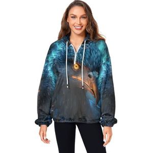 KAAVIYO Blauwe Starlight Condor Pluizige Jas Trui Hoodie Hooded Zakken Fuzzy Fleece Sweatshirt Ronde hals Truien Hoodies voor Meisjes Vrouwen, Patroon, L