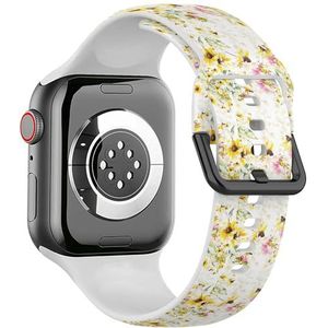 Zachte sportband compatibel met Apple Watch 42 / 44 / 45 / 49 mm (mooie bloemenslinger gele roos lelie camelia zonnebloem) siliconen armband accessoire voor iWatch