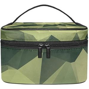 Draagbare Make-up Tas Reizen Cosmetische Zakken Voor Vrouwen Meisjes Rits Pouch Case Organizer Veelhoekig Camouflage Patroon Groen, Meerkleurig, 22.5x15x13.8cm/8.9x5.9x5.4in