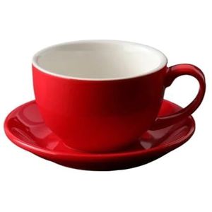 HUIJIQX 350ml Latte Cups Keramische Koffiekop en Schotel Set Aardewerk Ontbijt Melk Mok Afternoon Theekopje Porselein Water Mokken (Rood)