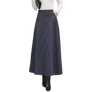 Dames Winter Maxi Rokken Lange Wollen Geplooide Hoge Taille Warm A-lijn Elastische Taille Gevoerde Wollen Dikker Swing Plaid Rok S-4XL, Kleur 5, S