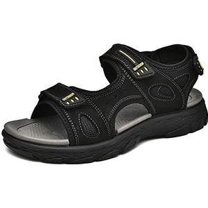 EKsma Heren sandalen, lederen open teen strand sandaal, outdoor zomer sport sandalen, lichtgewicht trail walking casual sandalen waterschoenen, Zwart, 41 EU