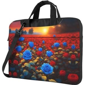 Heldere blauwe rozen zakelijke laptoptas, lichtgewicht meerlaags ontwerp, perfecte bescherming voor uw computer, ritsontwerp, schokbestendige voering, 33 cm, Zwart, 13 inch