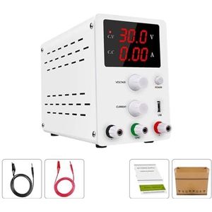 Switching DC Lab Voeding Verstelbare 30V 10A Fijne Regeling 0.001A 0.01V Gereglementeerde Voedingen Stroomstabilisator USB(R-SPS3010 White 1)