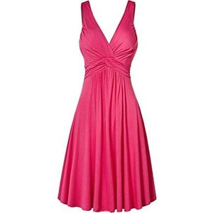 WOZOW Cocktailjurk voor dames, plus size, V-hals, retro, plooien, slank, uitlopende rok, dames, vintage, jaren 50, rockabilly jurk, Hepburn-stijl (roze, 5XL)
