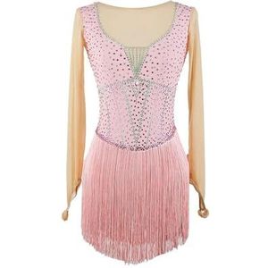 Nnnydjy Dansunitards met pony voor dames Wedstrijdkleding voor rolschaatsen Ritmische gymnastiekpakjes voor meisjes Balletjurken met lange mouwen,Roze,11_13Years