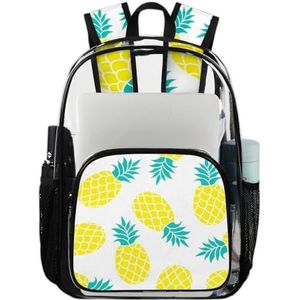 GeMeFv Gele ananas doorzichtige rugzak, zware transparante rugzak met laptopvak voor vrouwen en mannen, werk, reizen (zomerfruit), Gele Ananas, 17.7 H x 11.2 L x 6.2 W inches