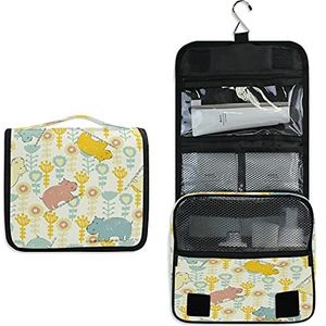 Cartoon nijlpaard opknoping opvouwbare toilettas cosmetische make-up tas reizen kit organizer opslag waszakken tas voor vrouwen meisjes badkamer