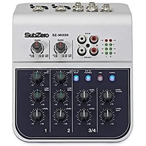 SubZero 4-kanalen audiomixer met 2 microfooningangen en ingebouwde equalizer