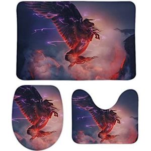 Rode Thunderbolt Pegasus badkamermatten set 3 stuks antislip badmatten wasbare douchematten vloermat sets 50 cm x 80 cm