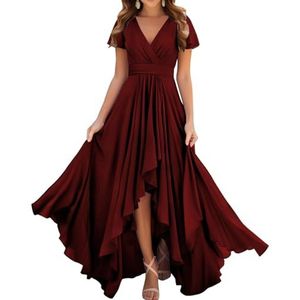 Prinses Bruidsmeisjes Jurken Flutter Mouw Galajurken Chiffon Formele Avondfeest Maxi Jurk met Split ZM209, Bordeaux, 54 grote maten