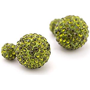 Oorbellen 925 verzilverde groene kristallen strass steentjes dubbelzijdig Shambhala-stijl twee ballen damesoorknopjes
