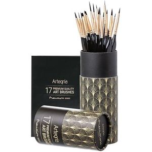 ARTEGRIA Detail Paint Brush Set, 17 Miniature Brushes with Fine Tips and Ergonomic Handles, for Small Scale Models, Figurines, Paint by Numbers for Adults