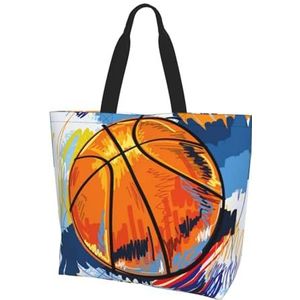 AABSTBFM Yorkie bloemen bedrukte boodschappentassen voor vrouwen dames meisjes - grote herbruikbare waterdichte schoudertas, boodschappentassen, shopper handtas en strandtas, Basketbal Kleurrijke