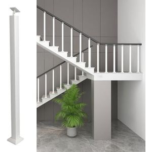 Trapbalusterpalen, Vierkante trappaal for binnen - 180° verstelbare metalen leuningspindels(White,H90cm(W5cm))