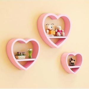 Wandplank, Wandmontage Hartvormige Zwevende Planken, Schattige Hartvormige Zwevende Planken, Set Van 3 Wandplanken Houten Zwevende Plank, Kawaii Planken Voor Wanddecoratie, Klein Opbergrek Woonkamer (