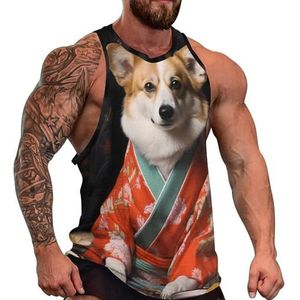 Corgi Hond Japanse Voedsel Tank Top voor Mannen Mouwloos T Shirt Spier Vest Workout Yoga Tank 3XL
