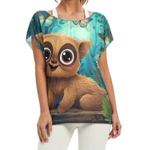 Kinderen Kunst Luiaard Vlinders Dames Korte Batwing Mouw Shirt Ronde Hals T-shirts Losse Tops voor Meisjes, Patroon, L