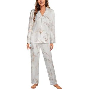 Koper Rose Goud Marmer Lange Mouw Pyjama Sets Voor Vrouwen Klassieke Nachtkleding Nachtkleding Zachte Pjs Lounge Sets