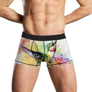 Aquarel Kolibrie Bloemen Heren Ondergoed Ademend Boxer Slips Zachte Stretch Boxers Trunks