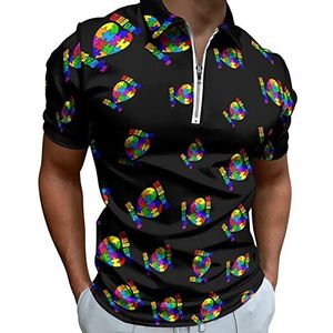 Autisme Hart Puzzel Autisme Bewustzijn Half Zip-up Polo Shirts Voor Mannen Slim Fit Korte Mouw T-shirt Sneldrogende Golf Tops Tees 5XL