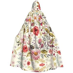 OdDdot Rustieke roze bloemenprint carnaval cape volwassen capuchon mantel heksenkostuum voor mannen en vrouwen cosplay kostuums
