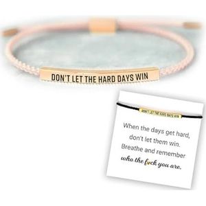Don't Let The Hard Days Win Tube Bracelet, Adjustable Hand Braided Wrap Tube Bracelet, Couple Bracelet, Inspirational Bracelets Jewelry Gifts for Women Men Best Friend Teen (Pink-Rose Gold)