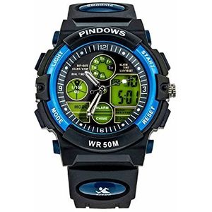 Kinderhorloges, 5 atm waterdichte analoge digitale digitale display boy horloge, led backlight outdoor sport multifunctioneel polshorloge, met stopwatch, date, alarm,Blauw