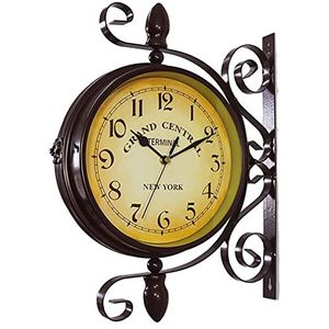 Tuinklok, weerbestendig, voor buiten, 15 inch, klassiek, 360 graden rotatie aan beide zijden, stationsklok met stationshouder, buitenklok, tuin, binnen, buiten, decoratie, wandklok voor buiten