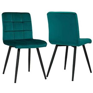 Duhome Eetkamerstoel van stof, fluweel, kleurkeuze, stoel, retro design, beklede stoel met rugleuning, metalen poten 8043B, kleur: petrol, materiaal: fluweel