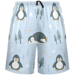 LI ZHI XIN Herenpyjamabroek, korte pyjamabroek, zomer casual shorts, elastische taille met trekkoord, rechte buis losse pasvorm met 2 zakken, S-XXL pinguïn sneeuwvlok boom sterren, Meerkleurig, S