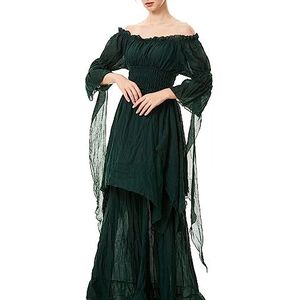 Halloweenkostuum voor dames, middeleeuws, renaissance-kleding met korset, riem, retro maxi-jurk, Victoriaanse gothic jurk, Halloween, carnaval, party, cocktailjurk (groen, M)