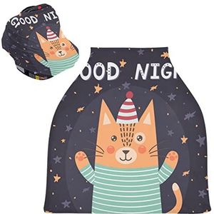 Good Night Kitty Baby Autostoelhoes Luifel Stretchy Nursing Covers Ademend Winddicht Winter Sjaal voor Baby Borstvoeding Jongens Meisjes