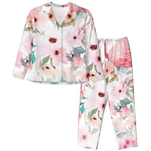 sttung Damesvest met bloemenprint en flamingo-print, lange mouwen, cardigan, pyjamaset, zacht, ademend, voor thuisontspanning, Zwart, XL