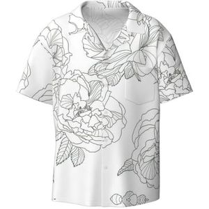 YQxwJL Veel zonnebloemen print heren casual button down shirts korte mouw kreukvrij zomer jurk shirt met zak, Lijn Bloemen Rose Bloemen Ontwerp, XXL