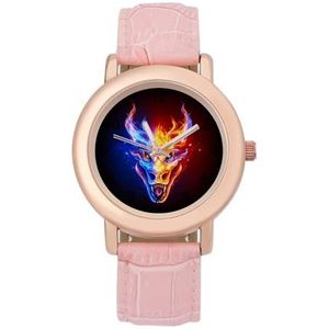 Rood En Blauw Vuur Draak Hoofd Vrouwen Lederen Band Horloge Quartz Horloges Gemakkelijk te Lezen Custom Gift voor Dames