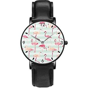 Wandelen Flamingo Persoonlijkheid Zakelijke Casual Horloges Mannen Vrouwen Quartz Analoge Horloges, Zwart