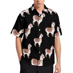 The Alpaca Zomerhemden voor heren, casual, korte mouwen, button-down-blouse, strandtop met zak, 2XL