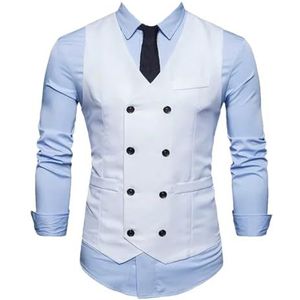 Hgvcfcv Heren Double Breasted Blazer Casual Vest Mouwloos Pak Vest Mannelijke Vest Mannen Top Voor Mannen Slim Fit, Wit, XXL