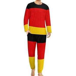 Vlag van Duitsland comfortabele herenpyjama-set met ronde hals en lange mouwen, loungewear met zakken, 5XL
