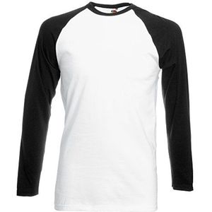 Fruit of the Loom Heren Baseball Longsleeve T-shirt met lange mouwen (verpakking van 3), wit/zwart, L