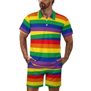 Regenboog Color Line Stroke Heren Poloshirt Set Korte Mouw Trainingspak Set Casual Strand Shirts Shorts Outfit M