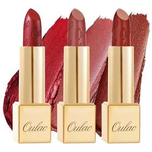 Oulac Rode metallic glanzende lippenstiftset, matte metallic afwerking, sterk gepigmenteerd en hydraterende formule, glad en korrelvrij, veganistisch, 3 stuks